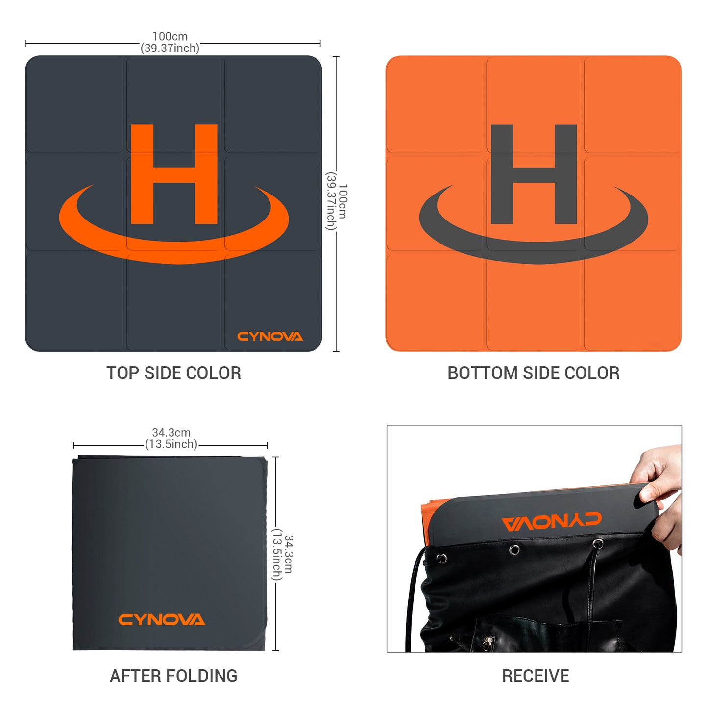 CYNOVA 3.33 FT Drone Landing Pad Weighted Large Waterproof PU Leather Foldable