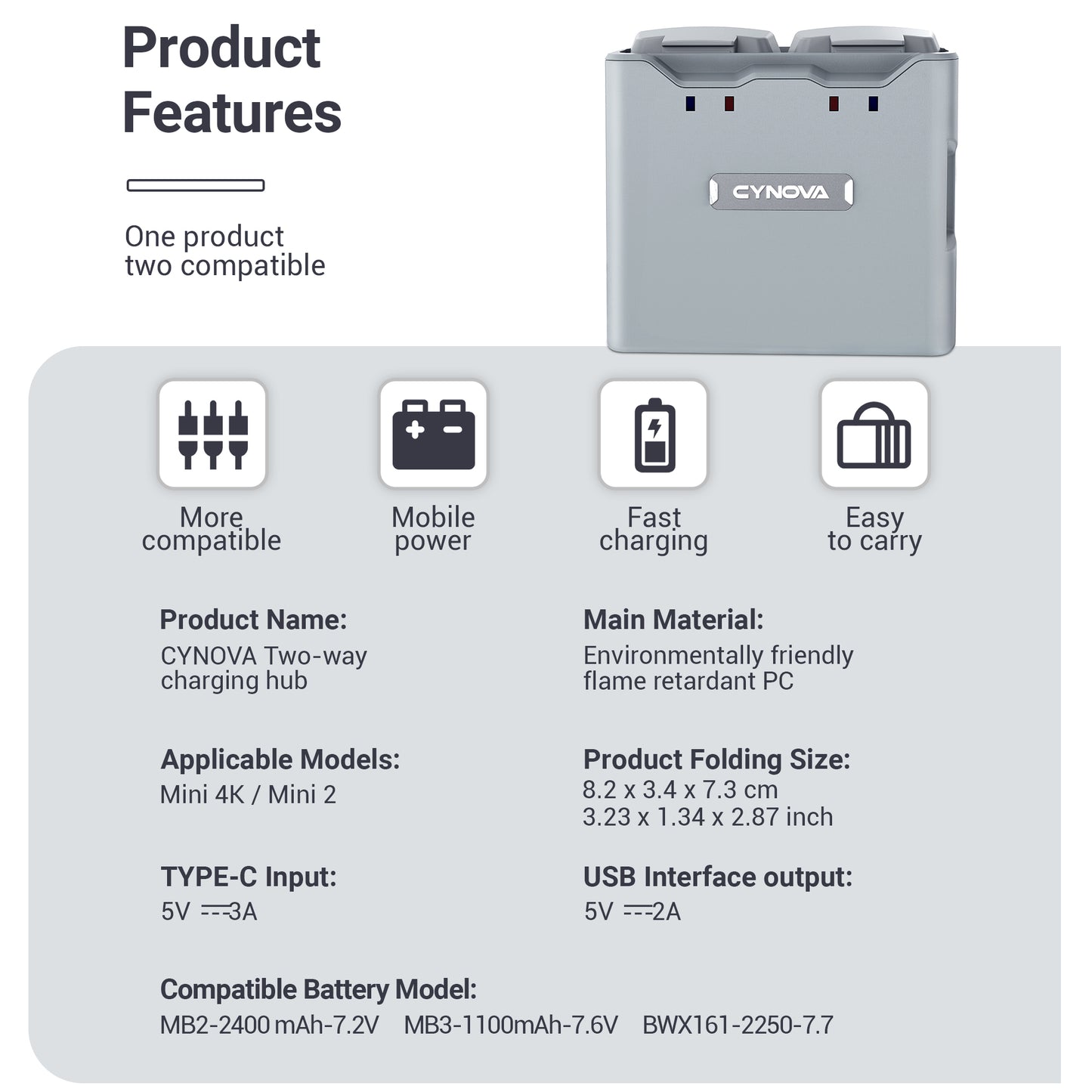 CYNOVA DJI Mini 4K Battery Charger