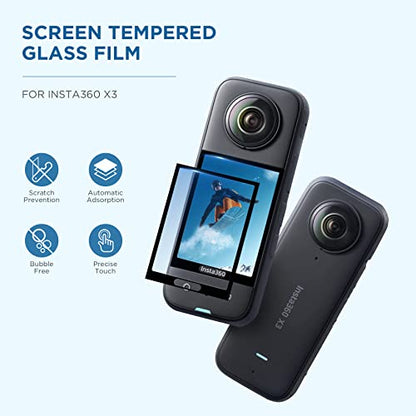 CYNOVA Insta 360 X3 Tempered Glass Film, Insta360 X3 Camera Screen Film Glasses Screen Protector Accessories,Ultra HD, 9H Hardness, Scratch Resistant